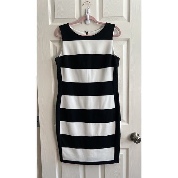 CALVIN KLEIN Black White Sleeveless Classic Career Sheath Dress - Picture 2 of 7